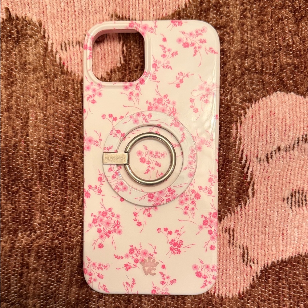 Floral Pink Phone Case with Ring Holder. Velvet Caviar for iPhone 15 plus.